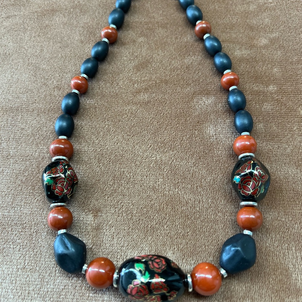 Vintage red and black floral necklace